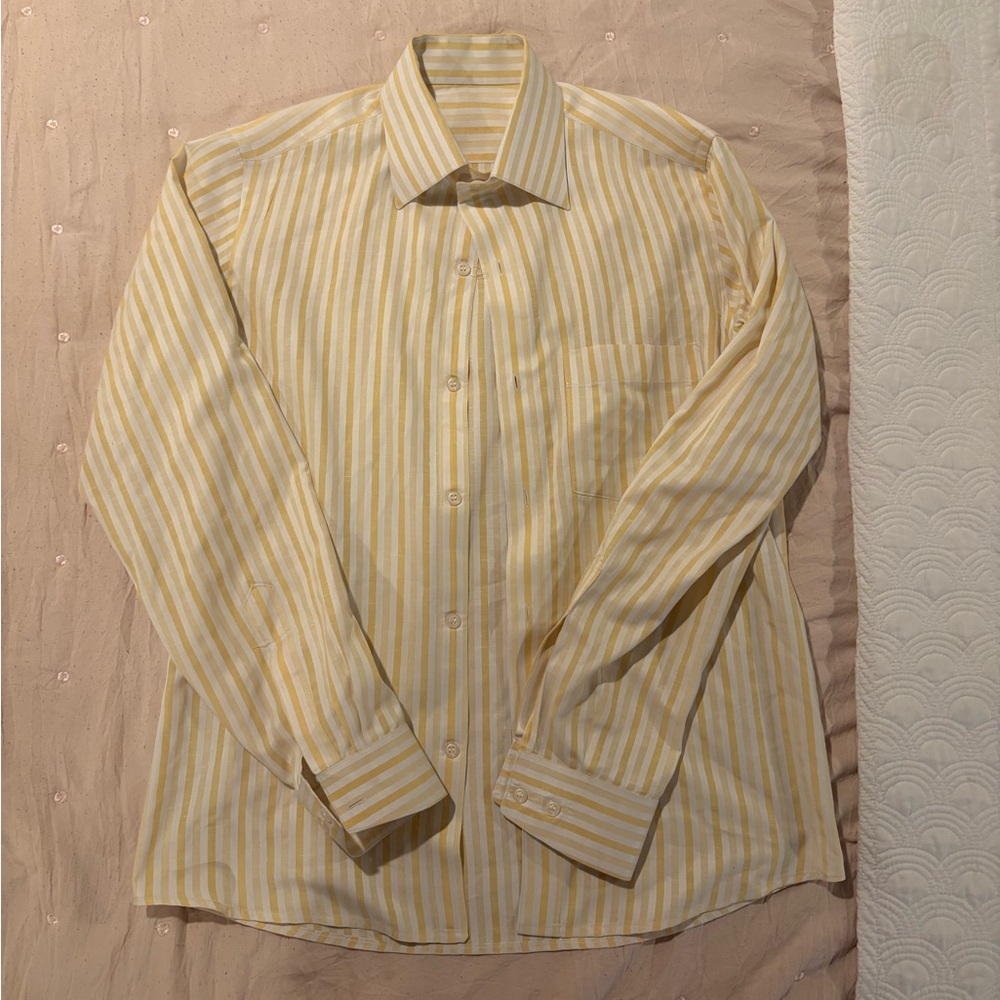 Chic Striped Button Down Shirt in Yellow and Cream